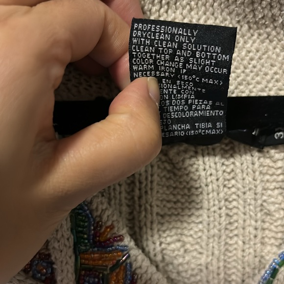 Vintage 90s Cream Multicolored Beaded Silk Knit Sweater Dress - Picture 5 of 5